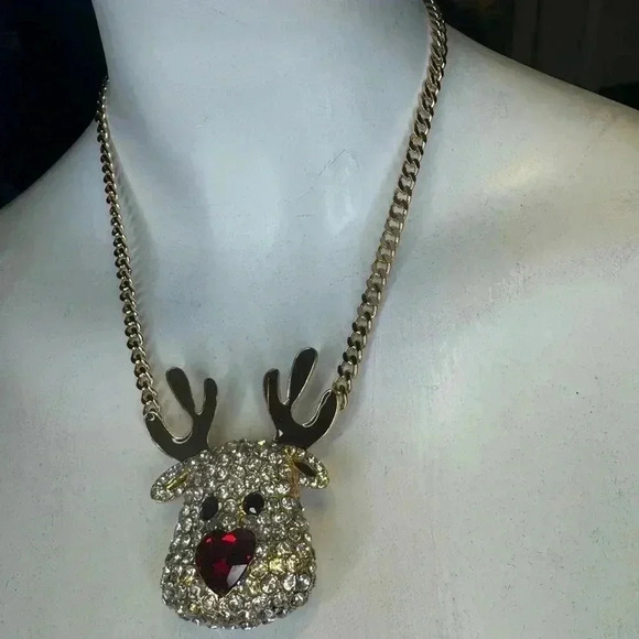 Betsy Johnson Christmas Red Nose Reindeer Pendant Gold Tone Holiday Neck… - Picture 5 of 9